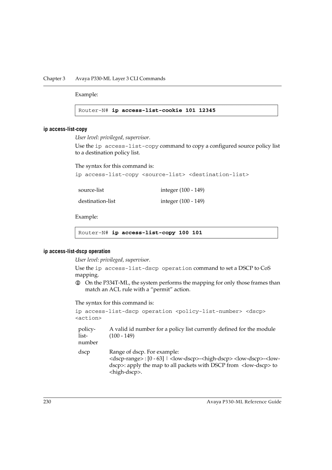 Avaya P330-ML-ML manual Source-list Integer 100 Destination-list Example 