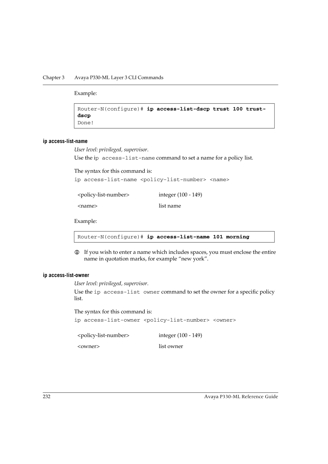 Avaya P330-ML-ML manual Router-Nconfigure#ip access-list-dscp trust 100 trust- dscp 