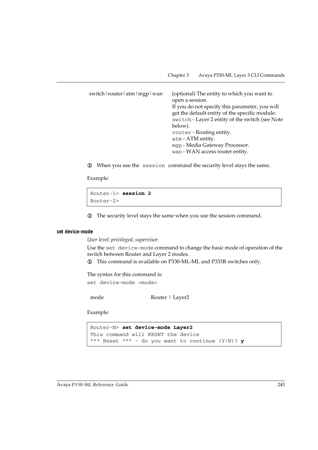 Avaya P330-ML-ML manual Set device-mode, Router-Nset device-mode Layer2 