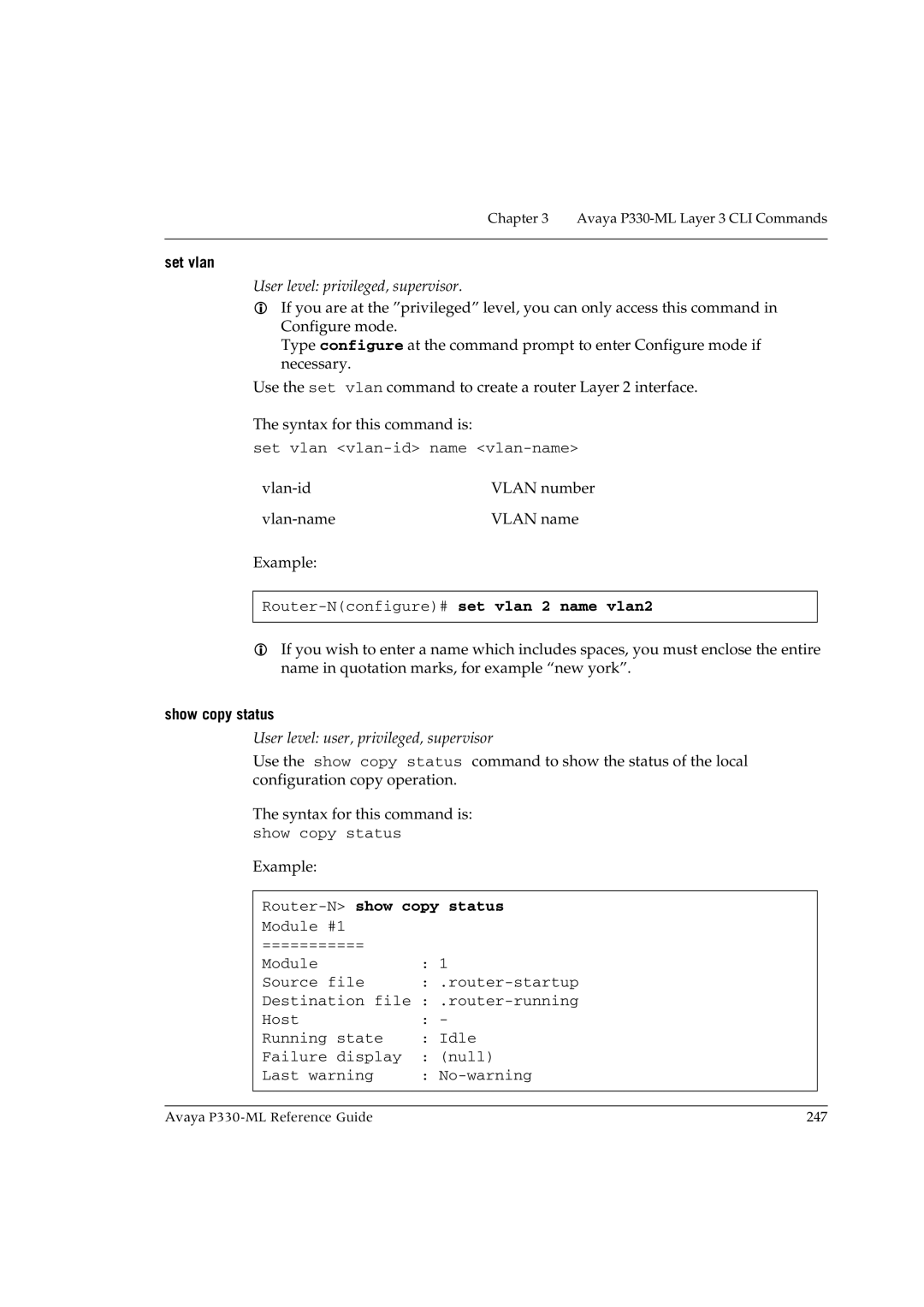 Avaya P330-ML-ML manual Router-Nconfigure# set vlan 2 name vlan2 