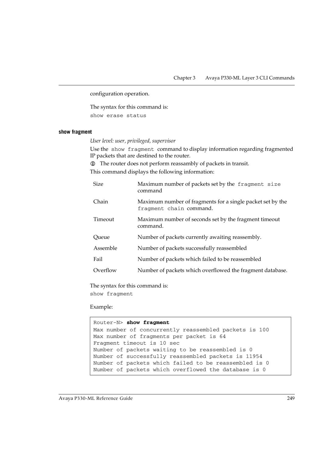 Avaya P330-ML-ML manual Show fragment, Router-Nshow fragment 