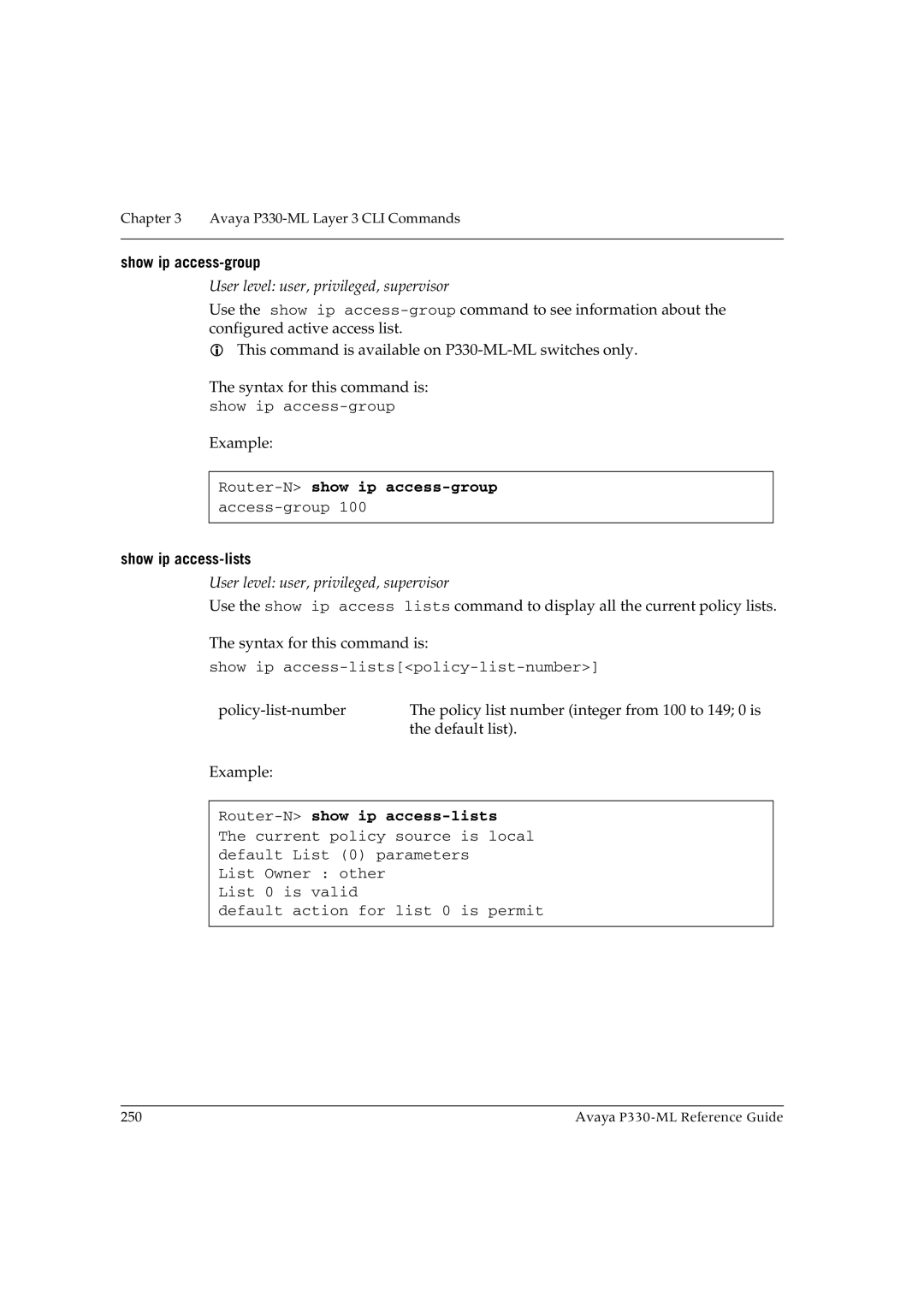 Avaya P330-ML-ML manual Router-Nshow ip access-group access-group, Show ip access-lists 