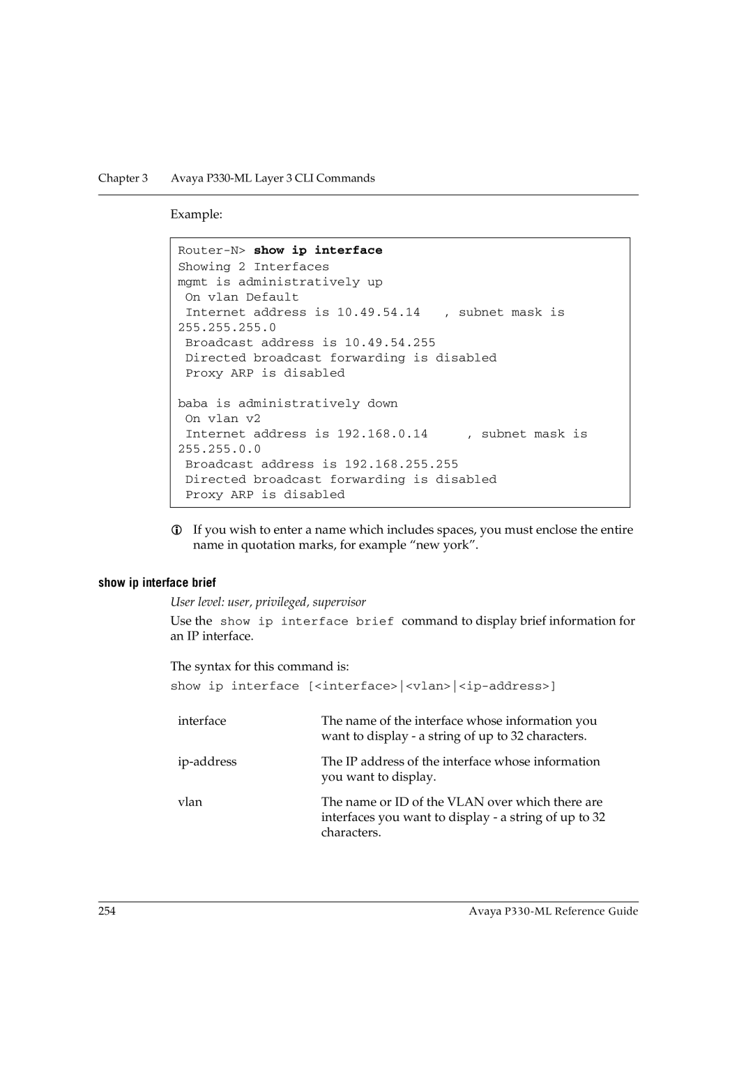 Avaya P330-ML-ML manual Router-N show ip interface, Show ip interface brief 