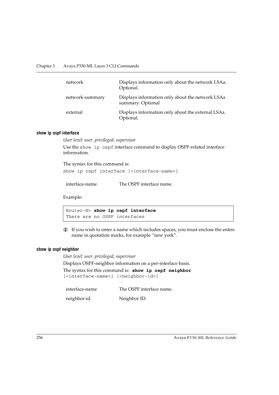 Avaya P330-ML-ML manual Show ip ospf interface, Router-Nshow ip ospf interface, Show ip ospf neighbor 