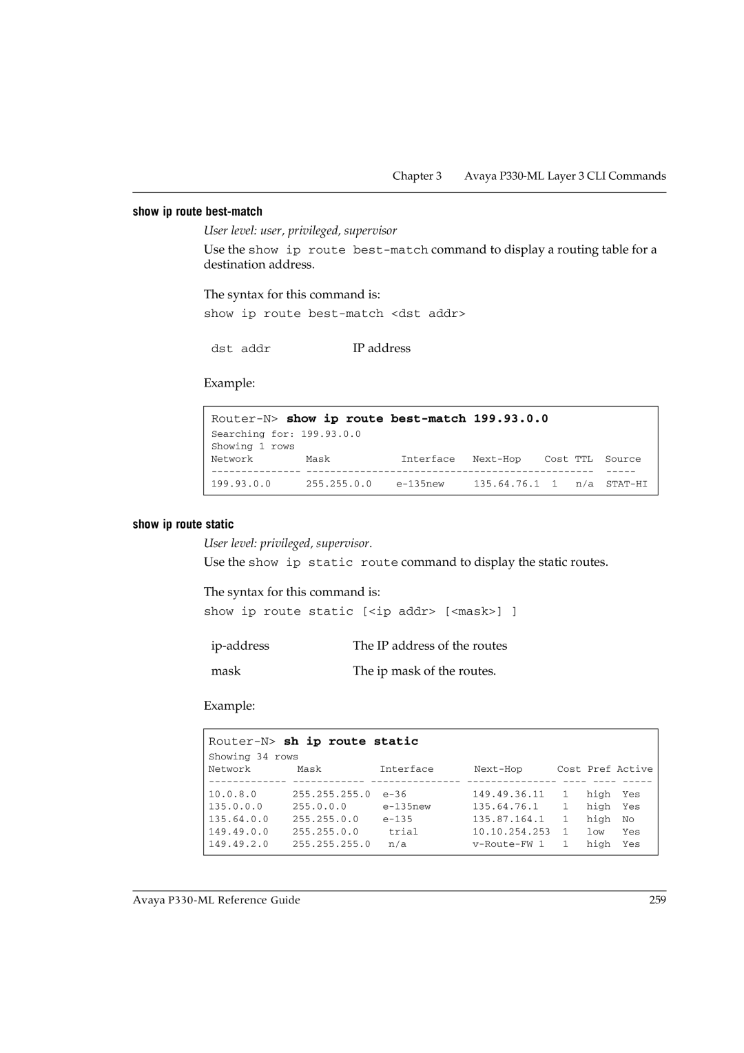 Avaya P330-ML-ML manual Show ip route best-match, Router-Nshow ip route best-match, Show ip route static 