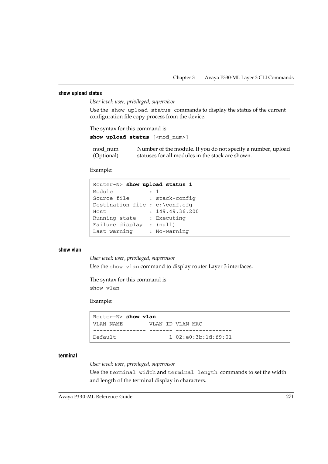 Avaya P330-ML-ML manual Vlan Name Vlan ID Vlan MAC 