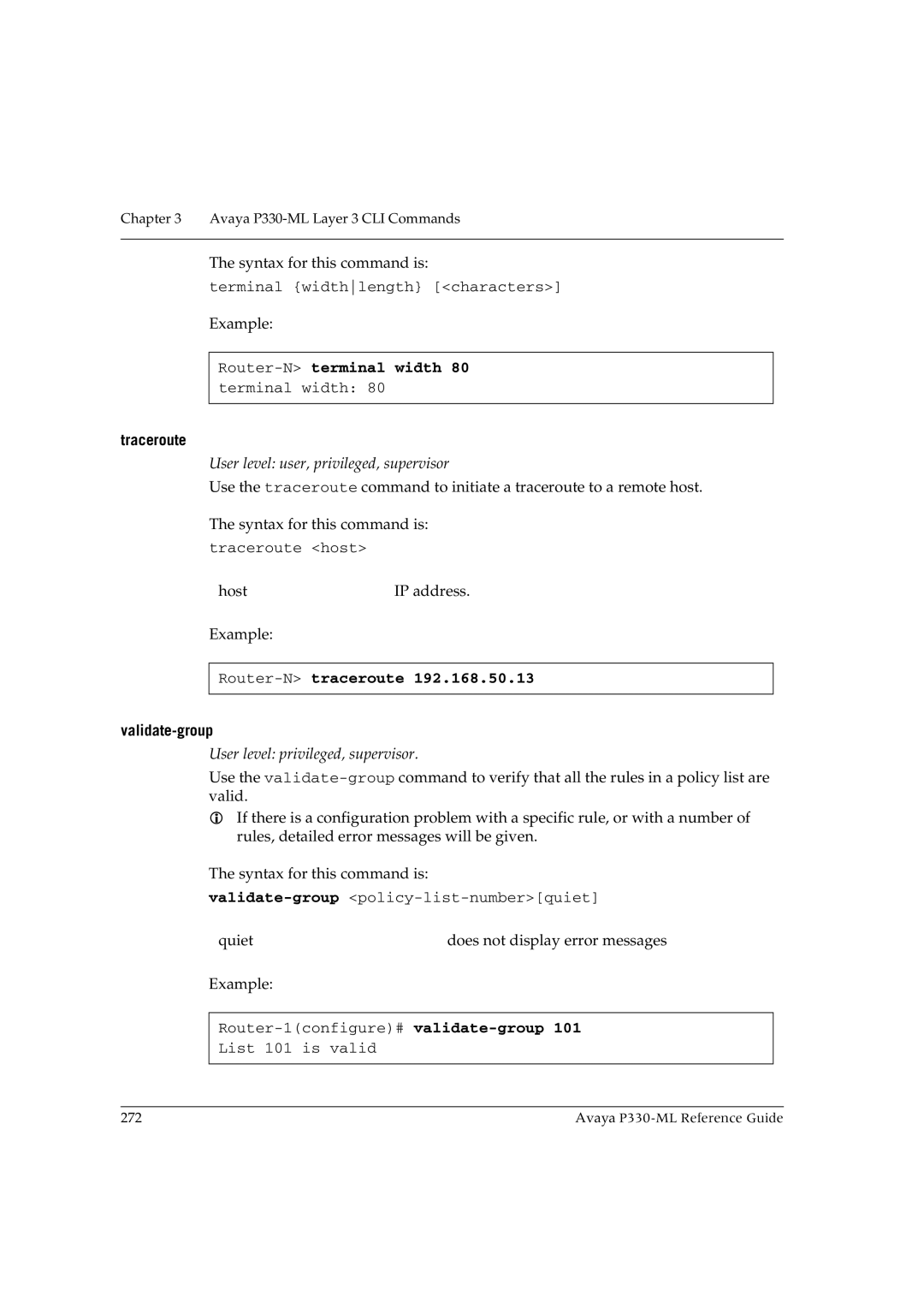 Avaya P330-ML-ML manual Traceroute, Router-Ntraceroute 