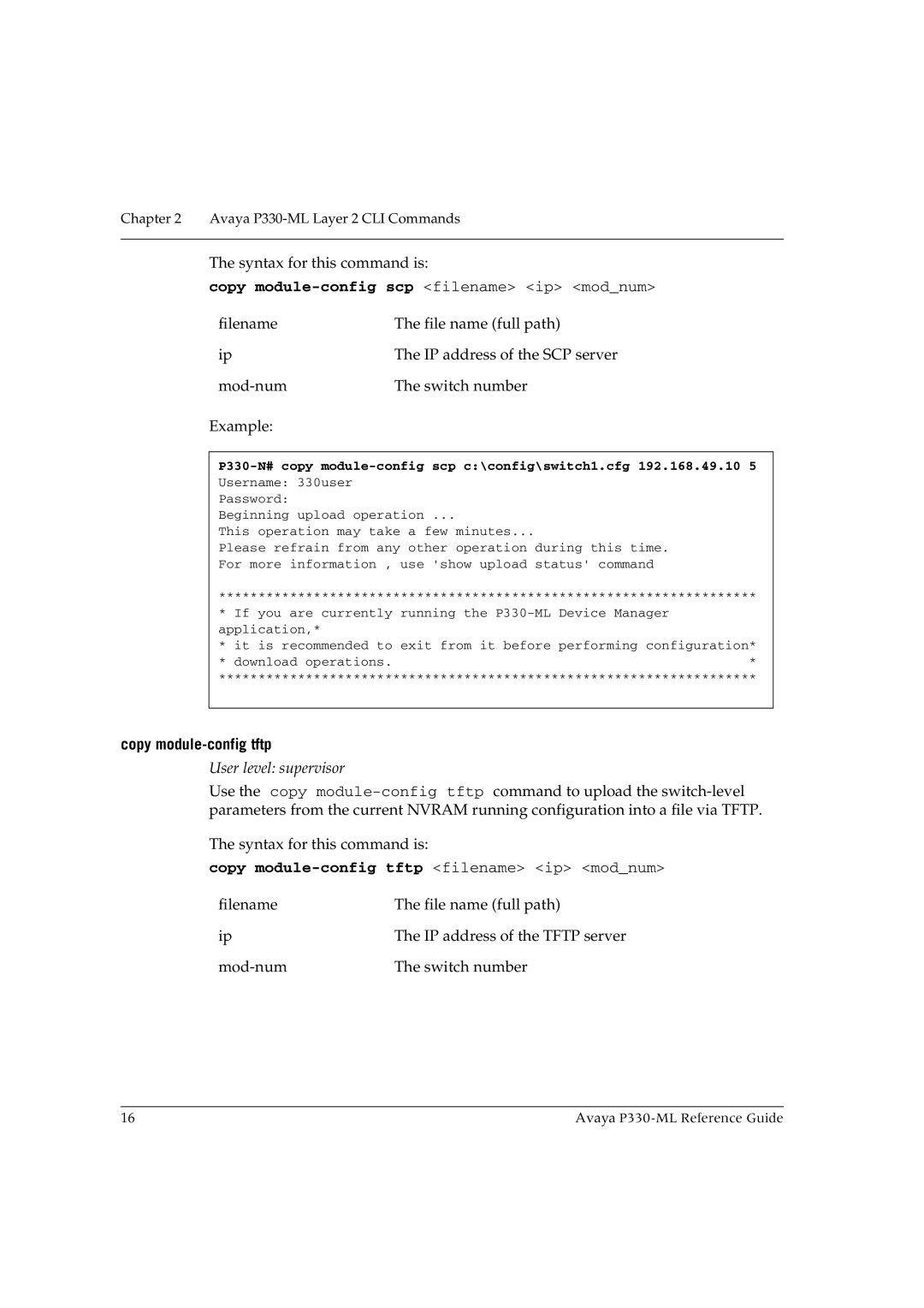 Avaya P330-ML-ML manual Copy module-config tftp 