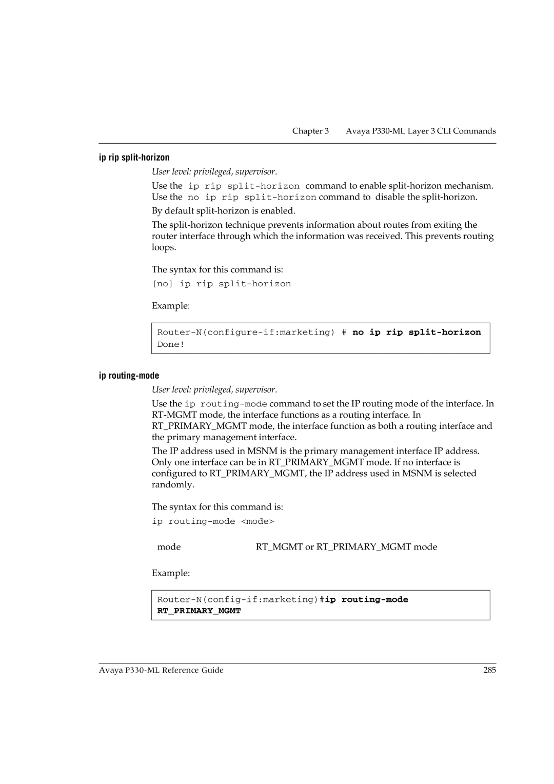 Avaya P330-ML-ML manual Ip rip split-horizon, Ip routing-mode 