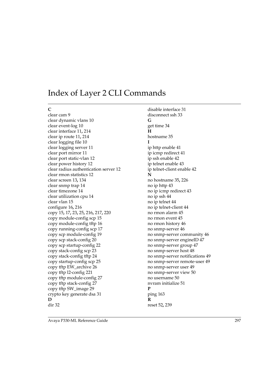 Avaya P330-ML-ML manual Index of Layer 2 CLI Commands 