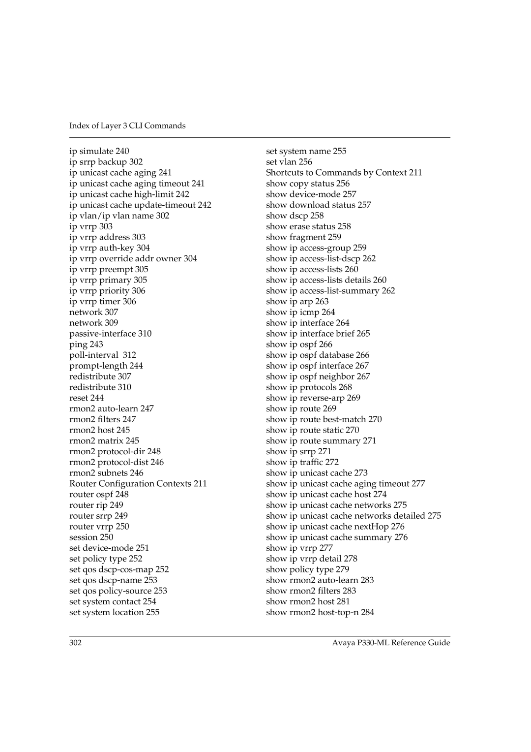 Avaya P330-ML-ML manual Index of Layer 3 CLI Commands 