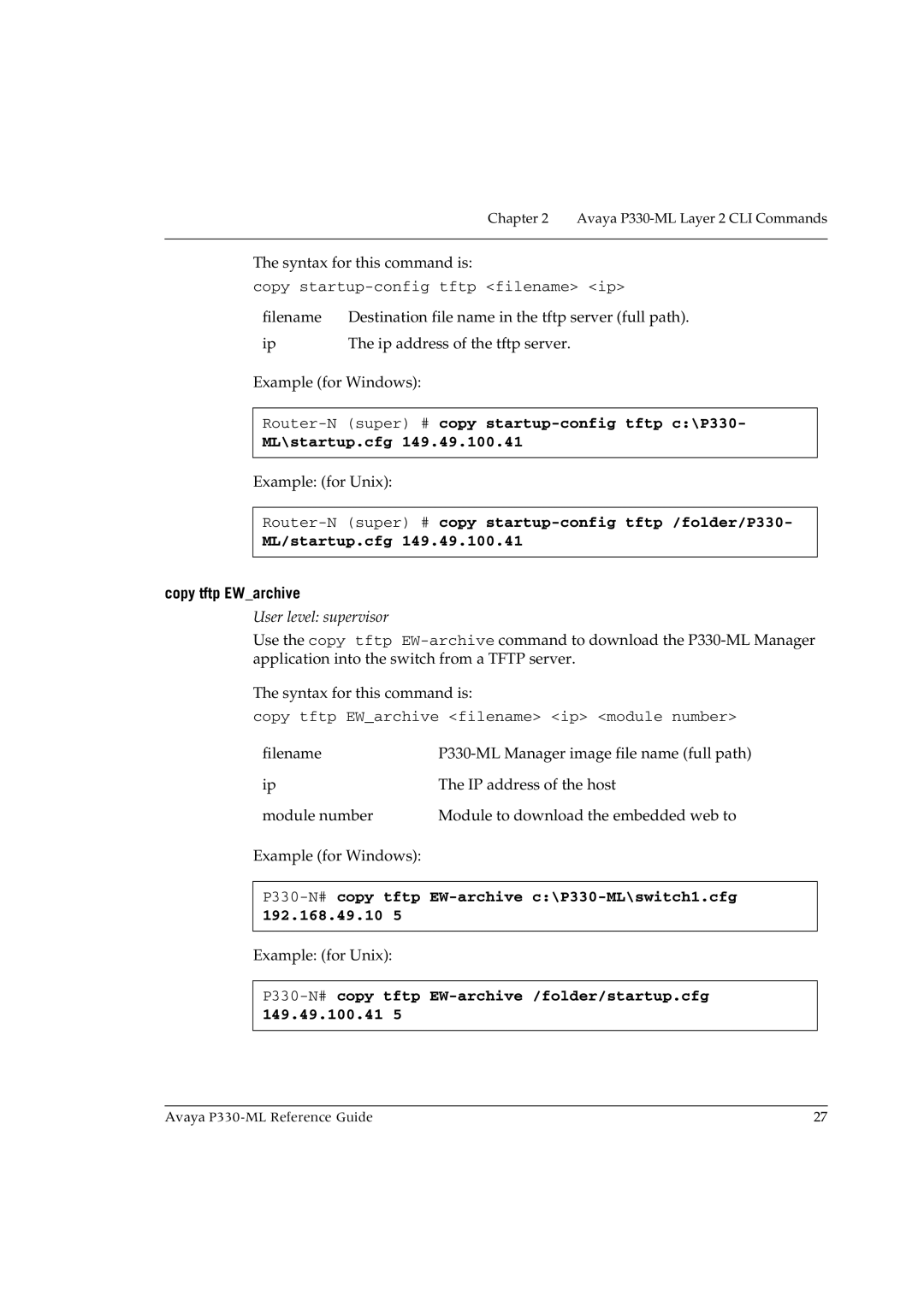 Avaya P330-ML-ML manual Copy tftp EWarchive 