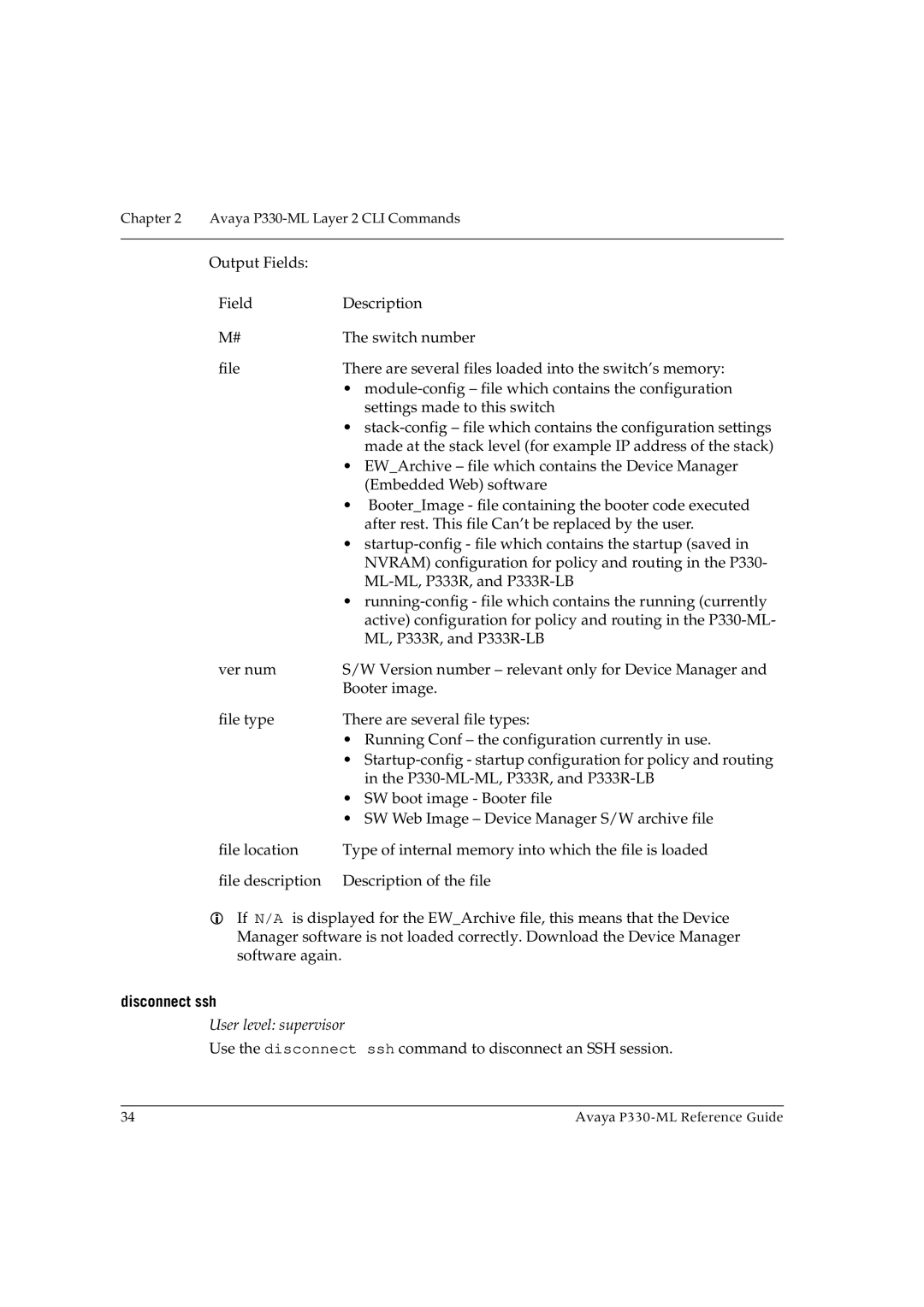 Avaya P330-ML-ML manual Disconnect ssh 