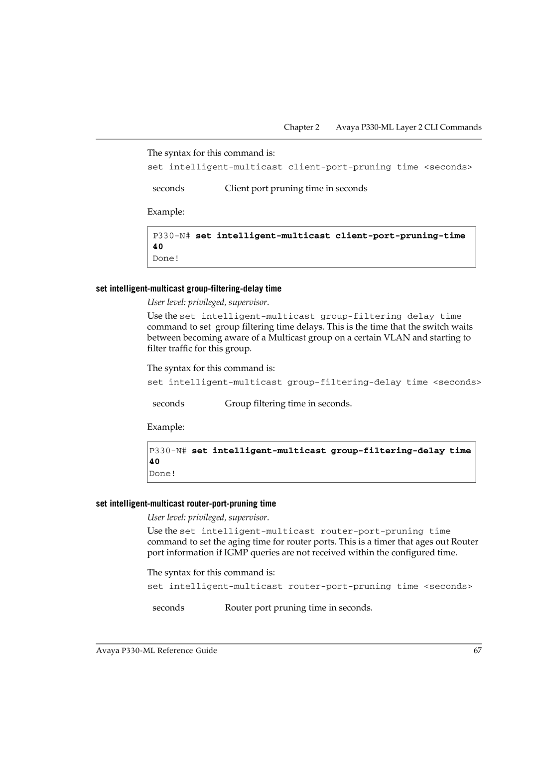 Avaya P330-ML-ML manual P330-N#set intelligent-multicast client-port-pruning-time 