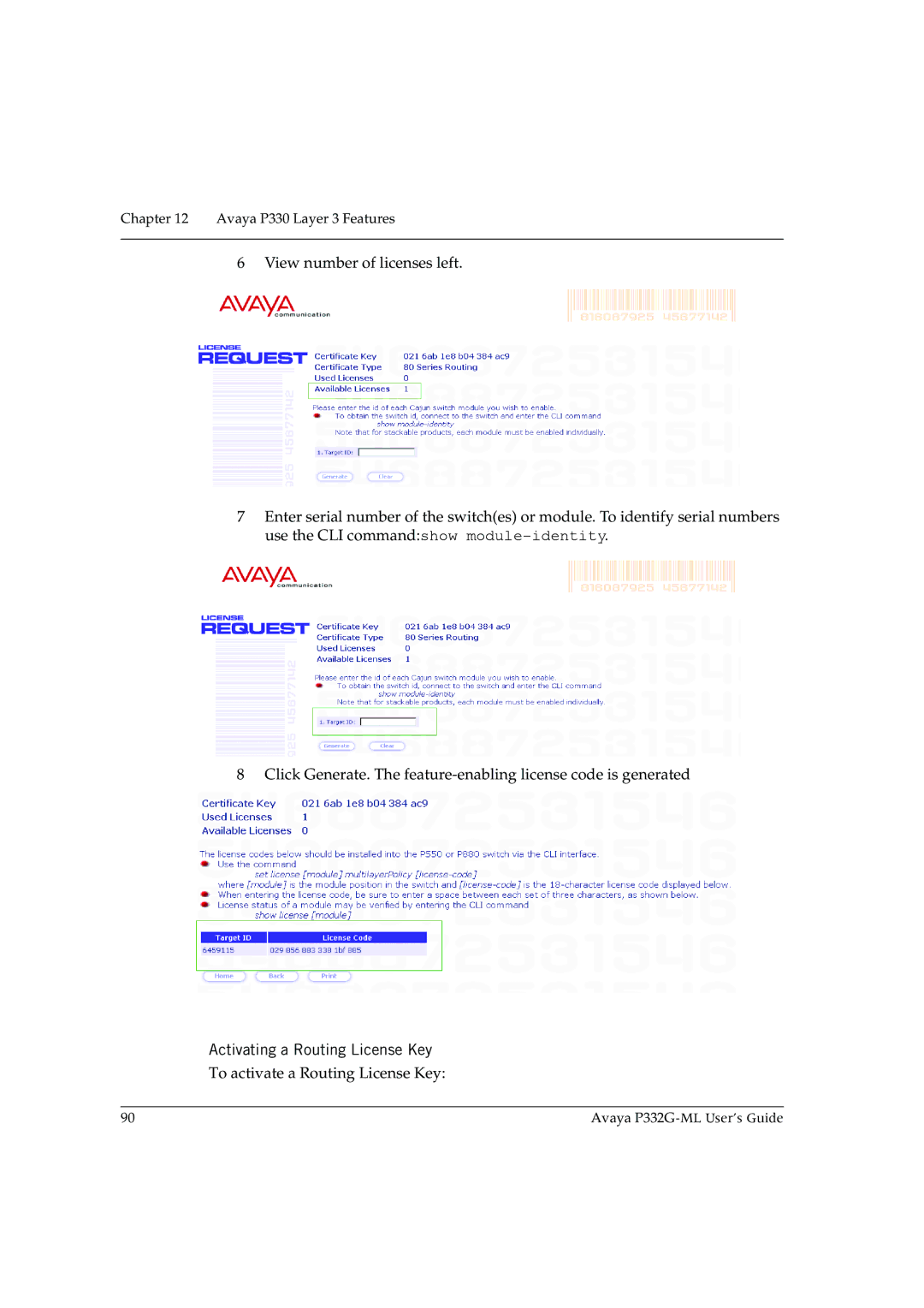 Avaya P332G-ML manual Activating a Routing License Key 