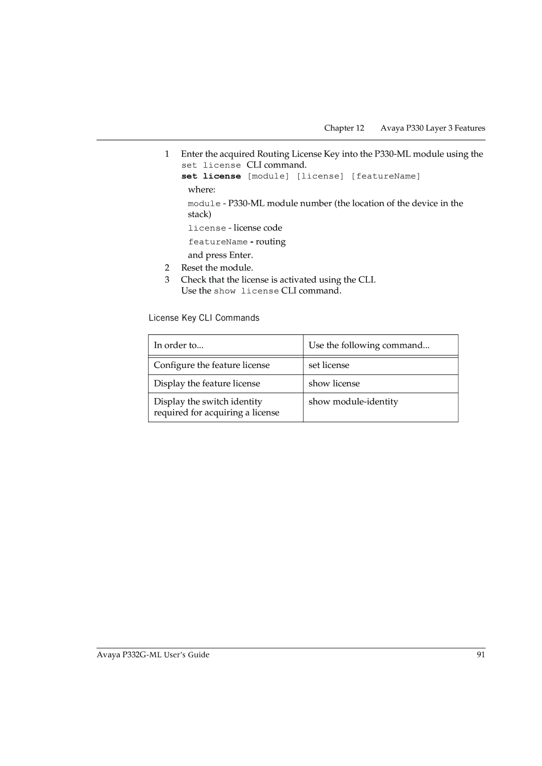 Avaya P332G-ML manual License Key CLI Commands 
