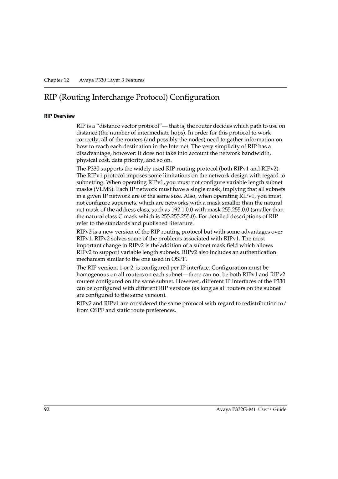 Avaya P332G-ML manual RIP Routing Interchange Protocol Configuration, RIP Overview 