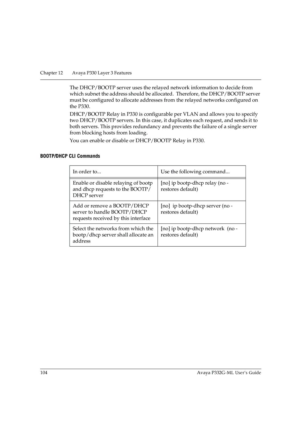 Avaya P332G-ML manual BOOTP/DHCP CLI Commands 