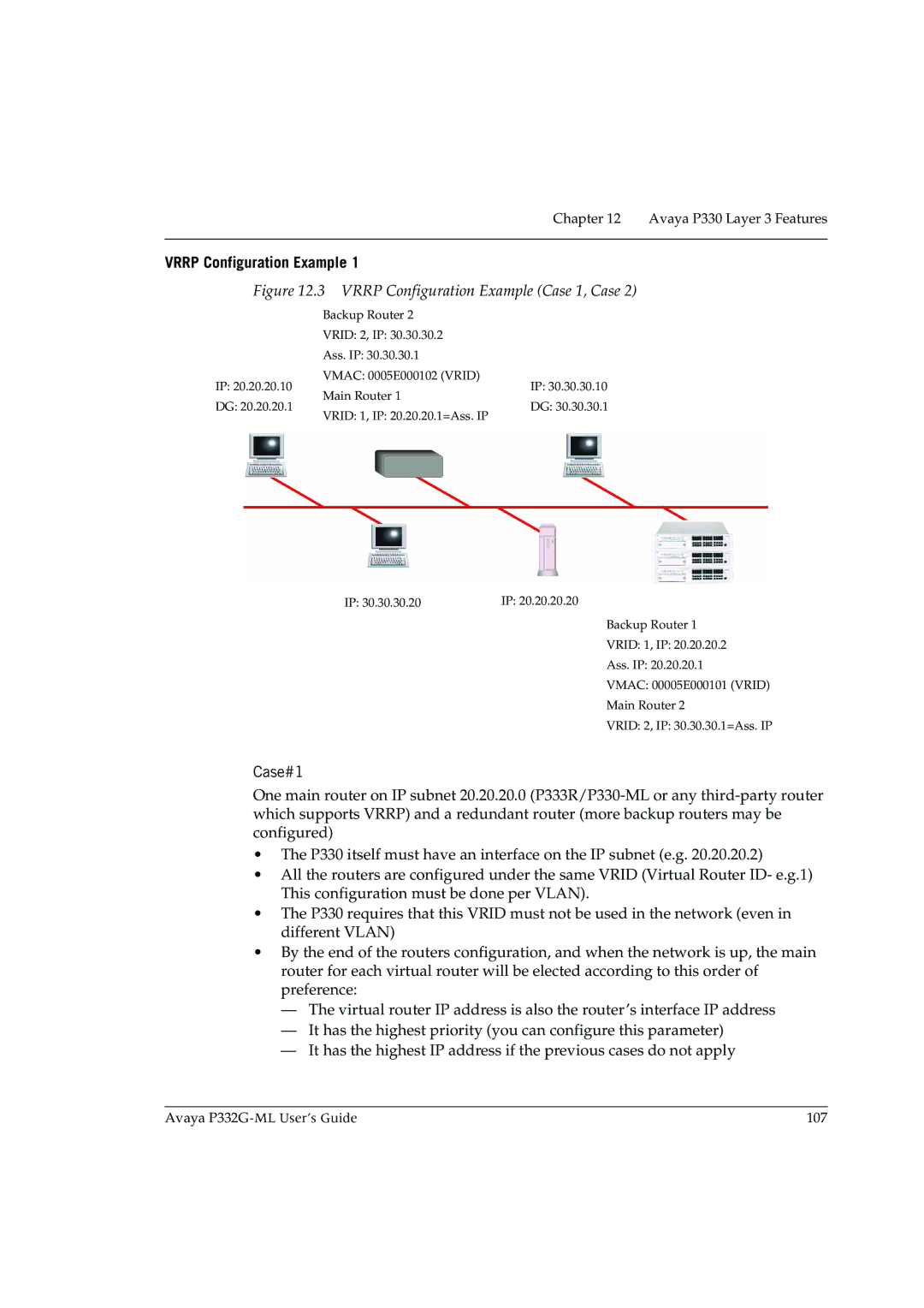 Avaya P332G-ML manual Vrrp Configuration Example, Case#1 