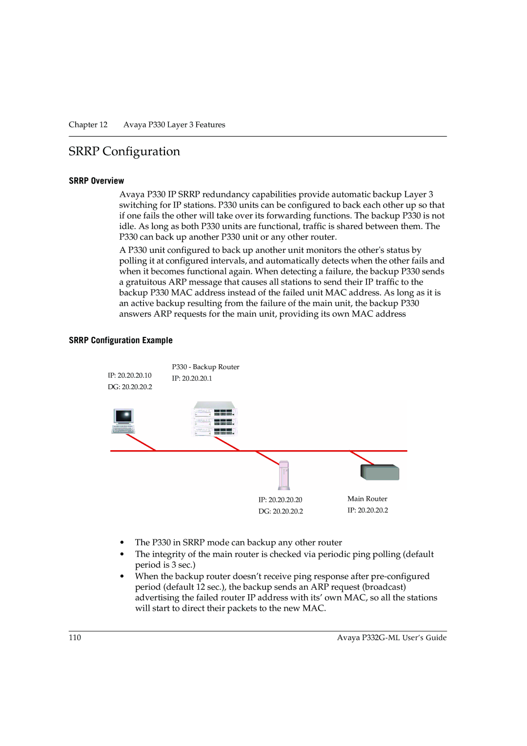 Avaya P332G-ML manual Srrp Overview, Srrp Configuration Example 