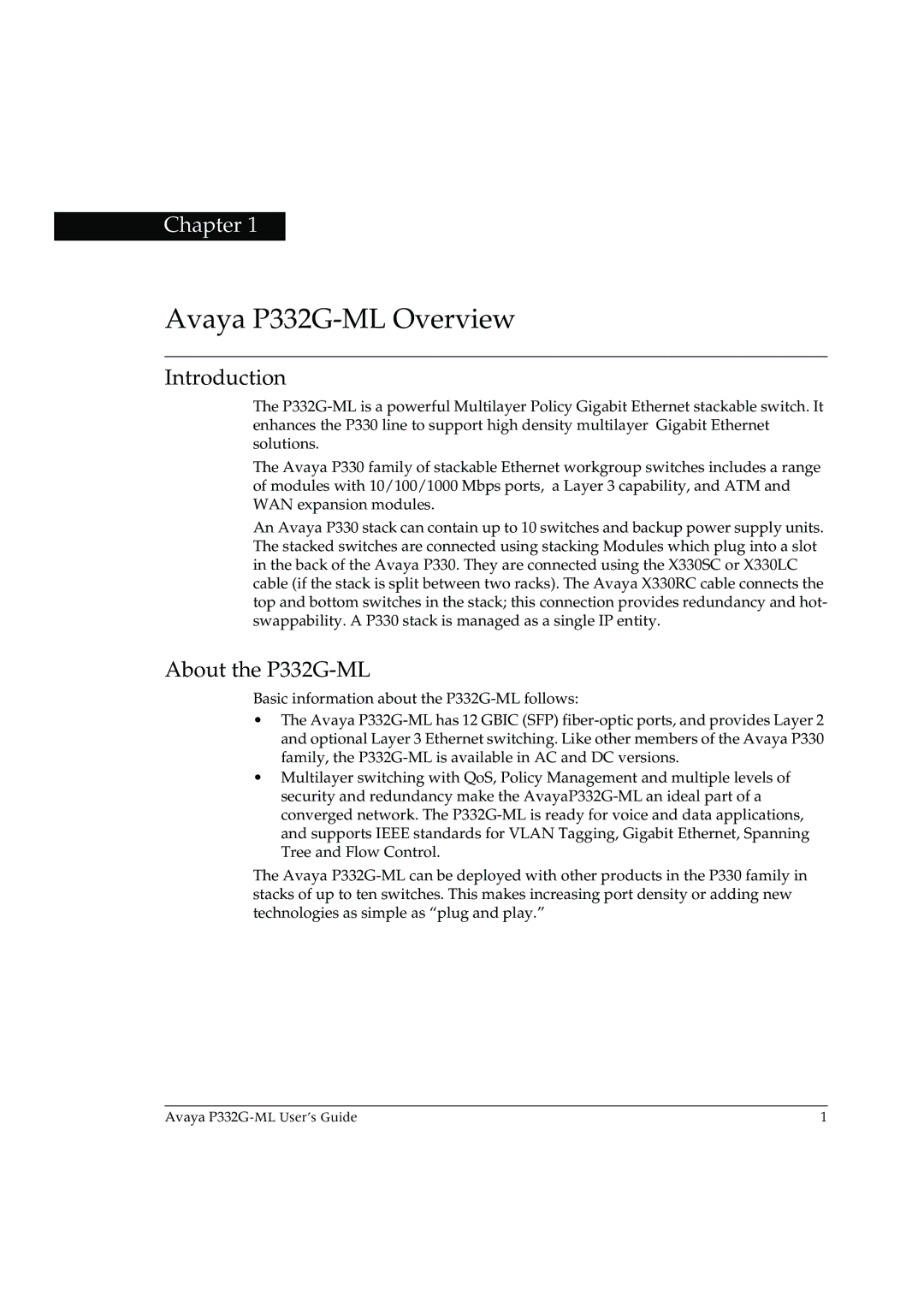 Avaya manual Avaya P332G-ML Overview, Introduction, About the P332G-ML 