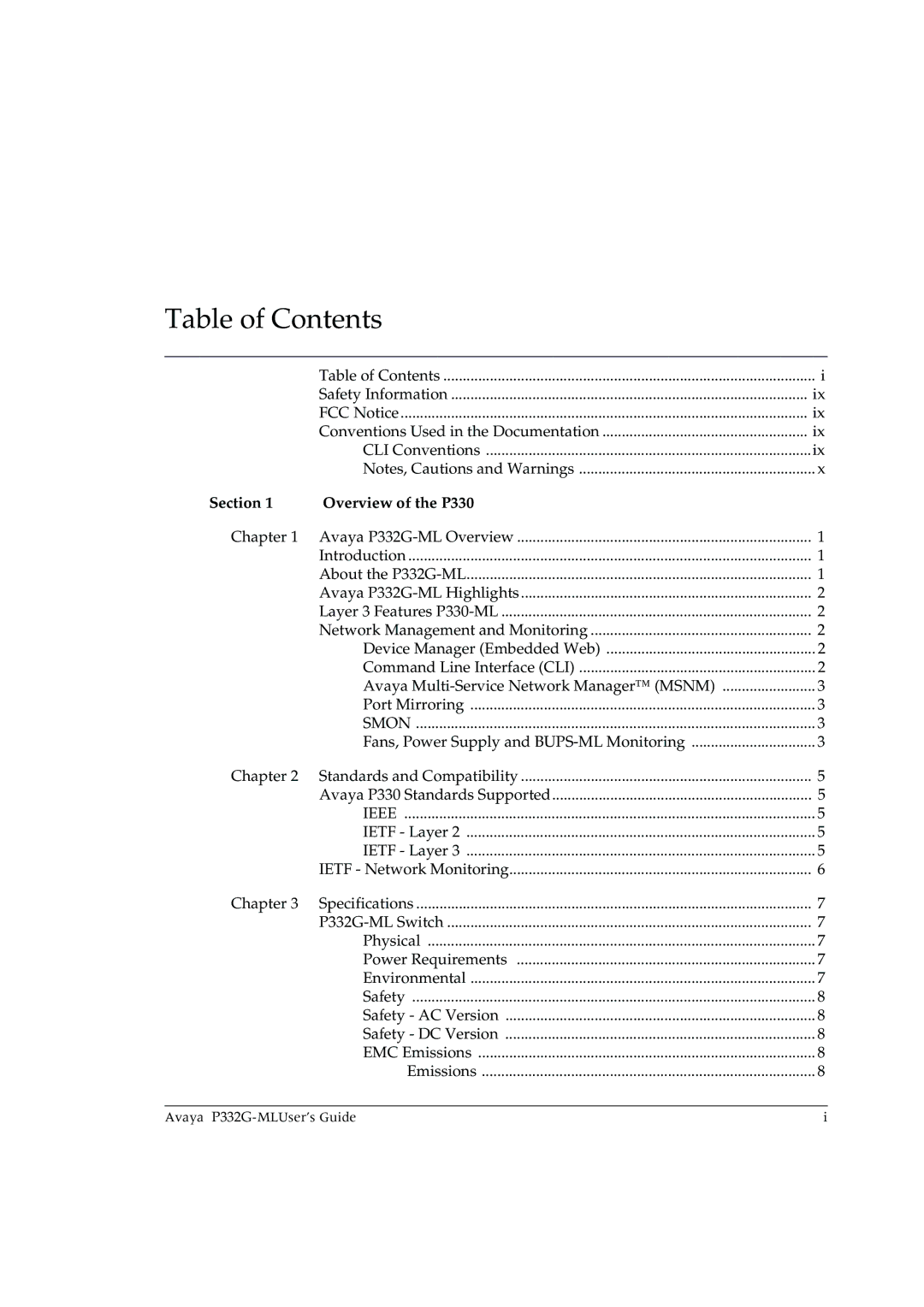 Avaya P332G-ML manual Table of Contents 