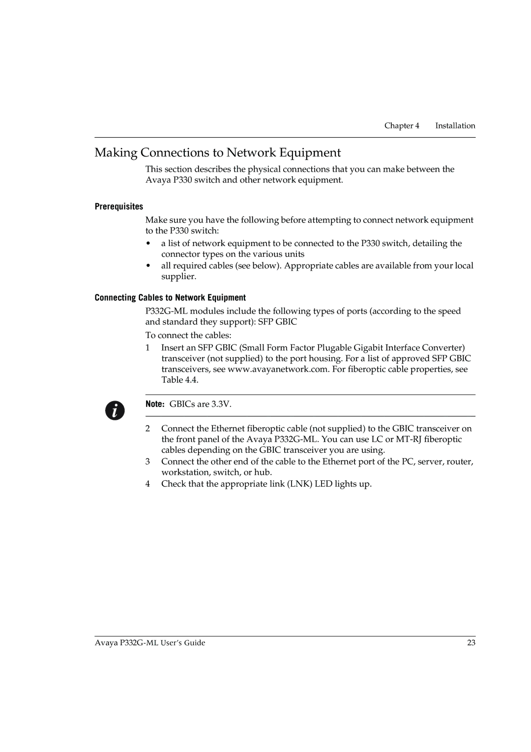 Avaya P332G-ML manual Making Connections to Network Equipment, Prerequisites, Connecting Cables to Network Equipment 