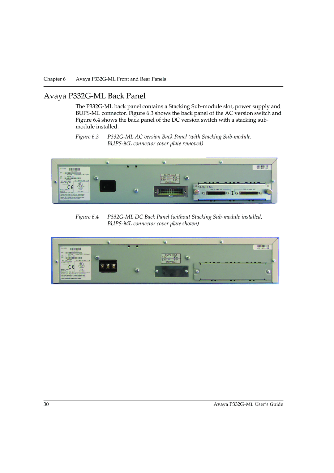 Avaya manual Avaya P332G-ML Back Panel 