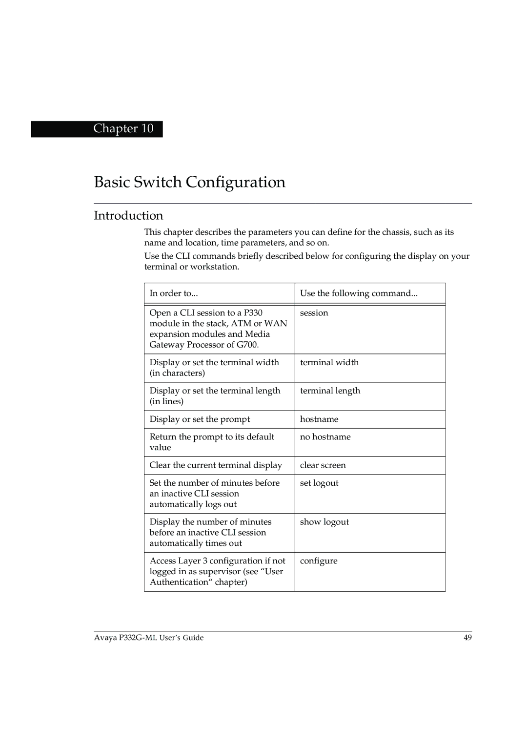 Avaya P332G-ML manual Basic Switch Configuration, Introduction 