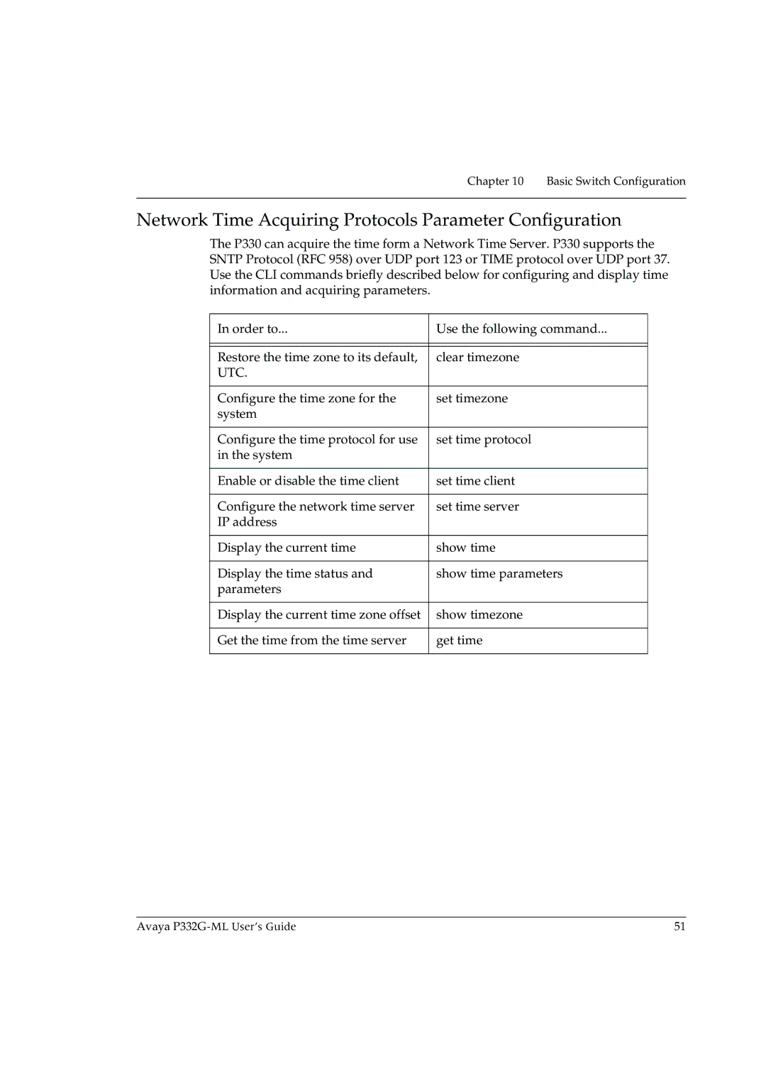 Avaya P332G-ML manual Network Time Acquiring Protocols Parameter Configuration, Utc 