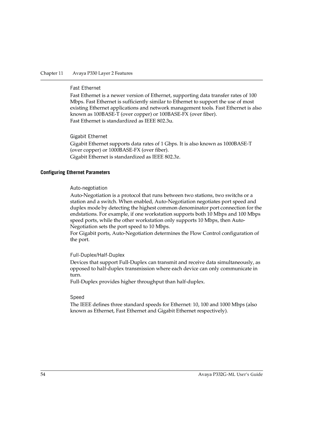 Avaya P332G-ML manual Configuring Ethernet Parameters 