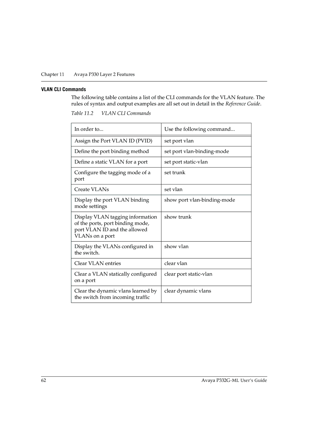 Avaya P332G-ML manual Vlan CLI Commands 