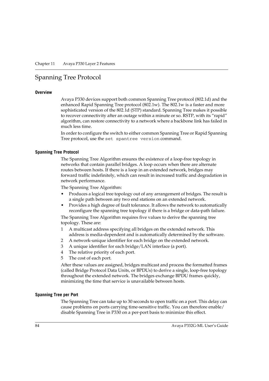 Avaya P332G-ML manual Spanning Tree Protocol, Spanning Tree per Port 