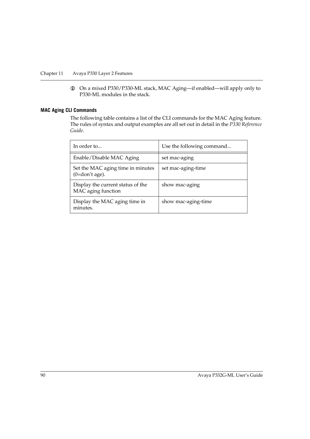 Avaya P332G-ML manual MAC Aging CLI Commands 