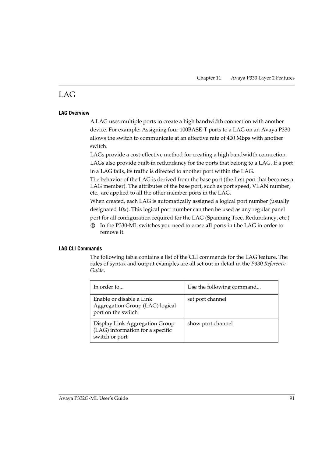 Avaya P332G-ML manual LAG Overview, LAG CLI Commands 