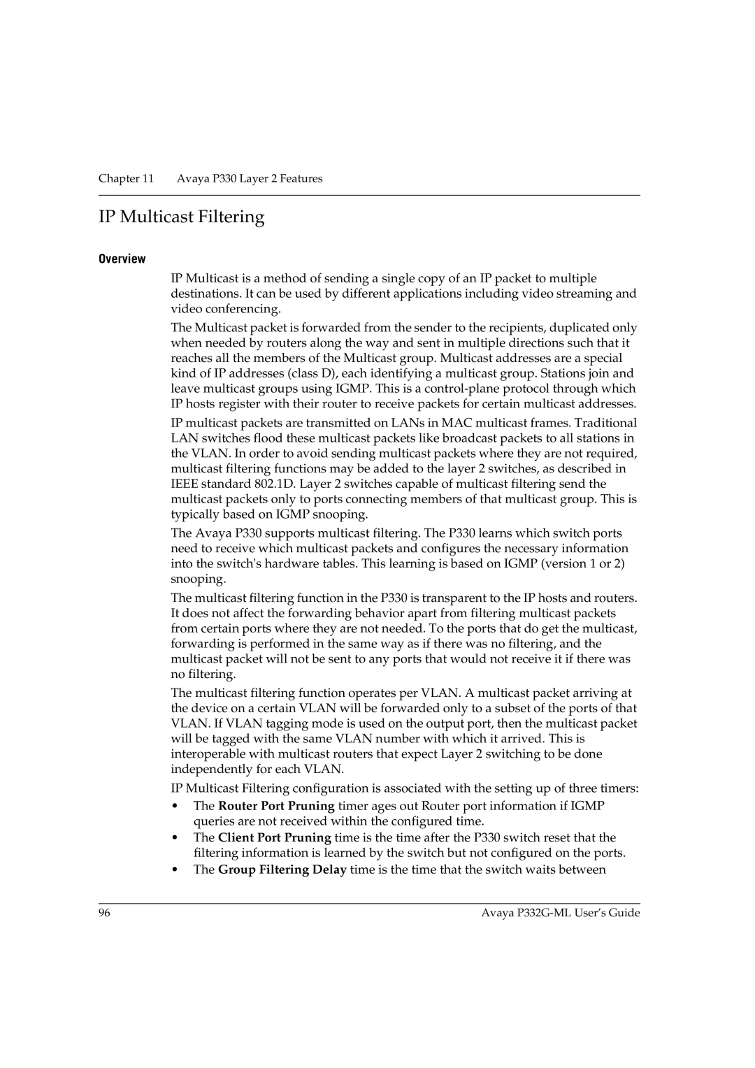 Avaya P332G-ML manual IP Multicast Filtering, Overview 