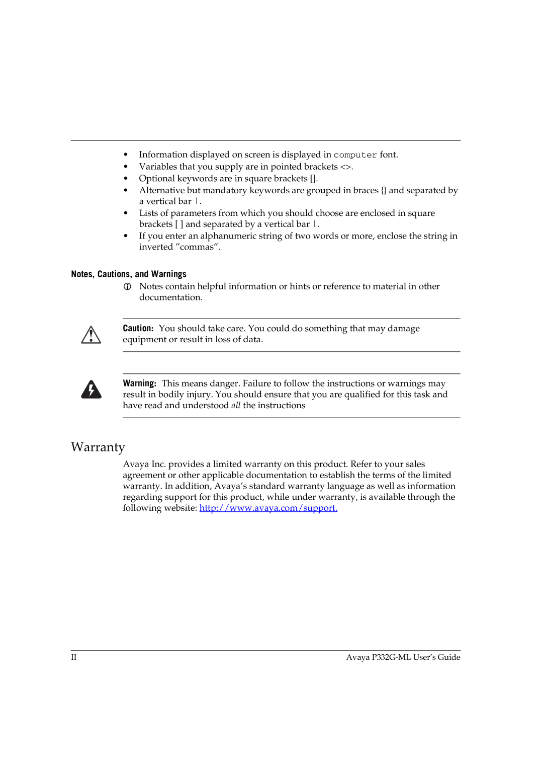 Avaya P332G-ML manual Warranty 