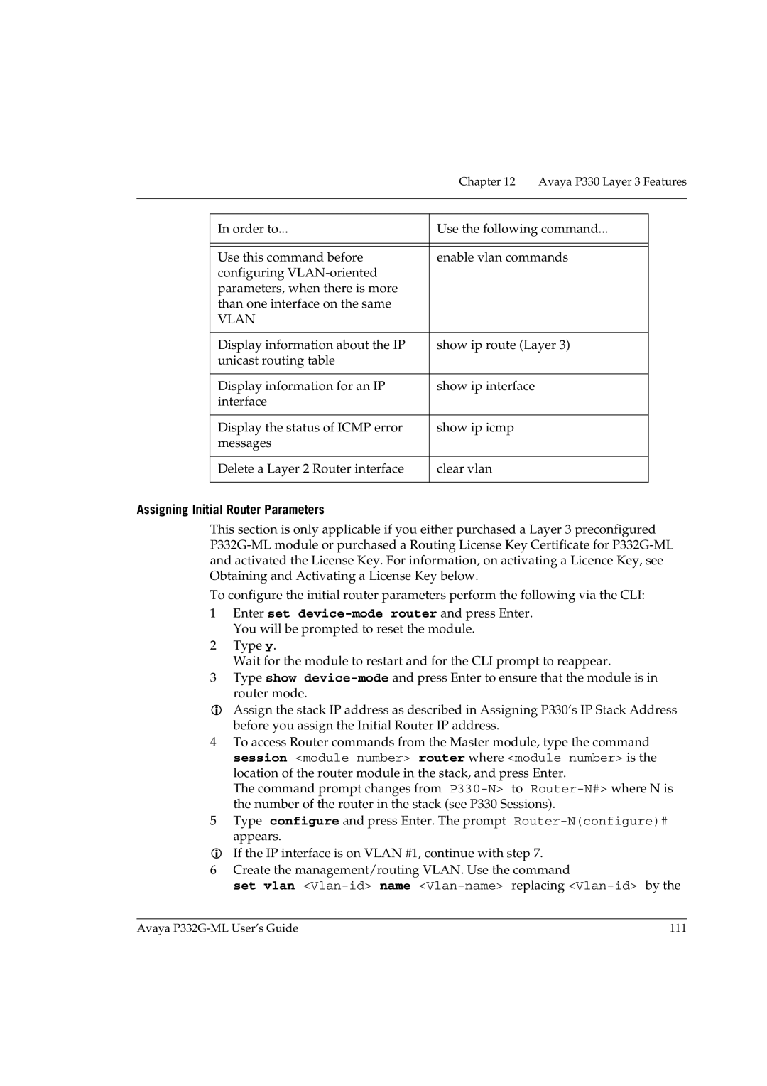 Avaya P332G-ML manual Vlan, Assigning Initial Router Parameters 