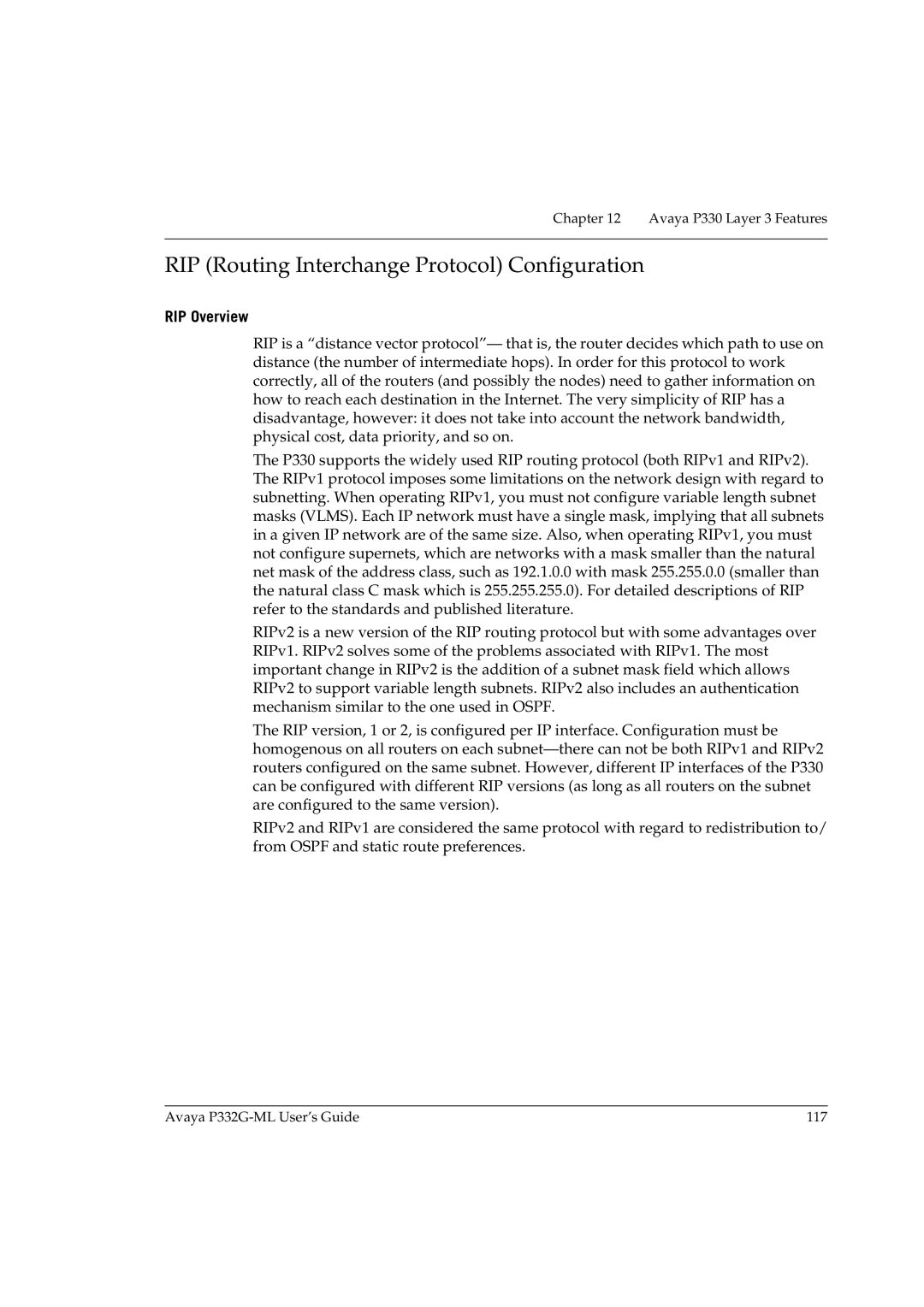 Avaya P332G-ML manual RIP Routing Interchange Protocol Configuration, RIP Overview 