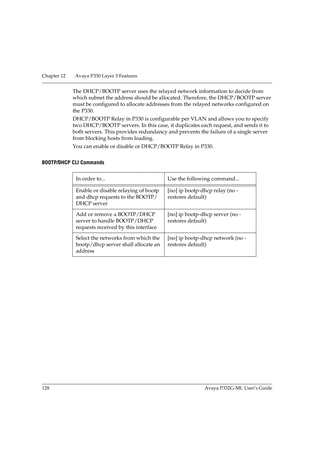 Avaya P332G-ML manual BOOTP/DHCP CLI Commands 