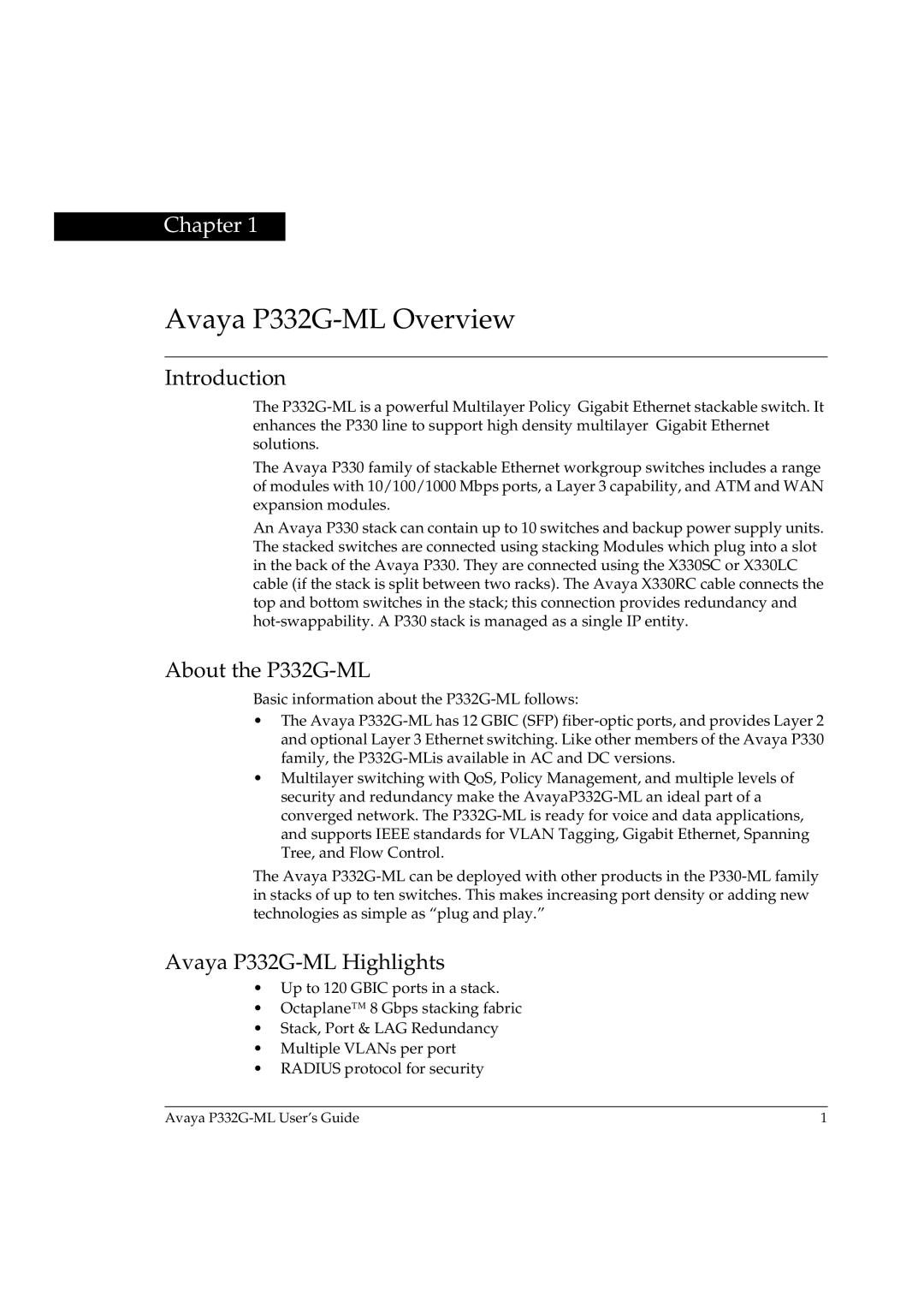 Avaya manual Avaya P332G-ML Overview, Introduction, About the P332G-ML, Avaya P332G-ML Highlights 