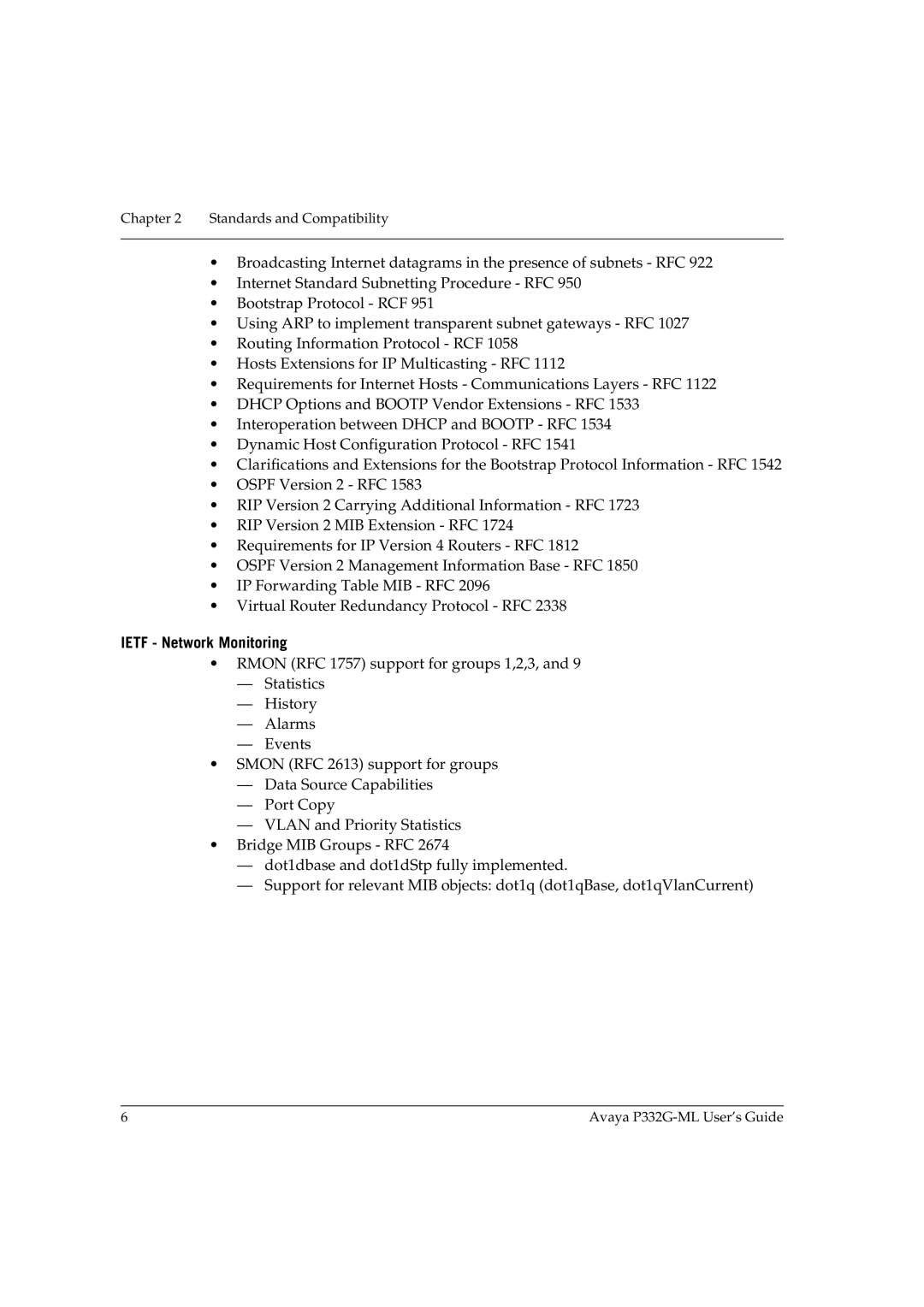 Avaya P332G-ML manual Ietf Network Monitoring 