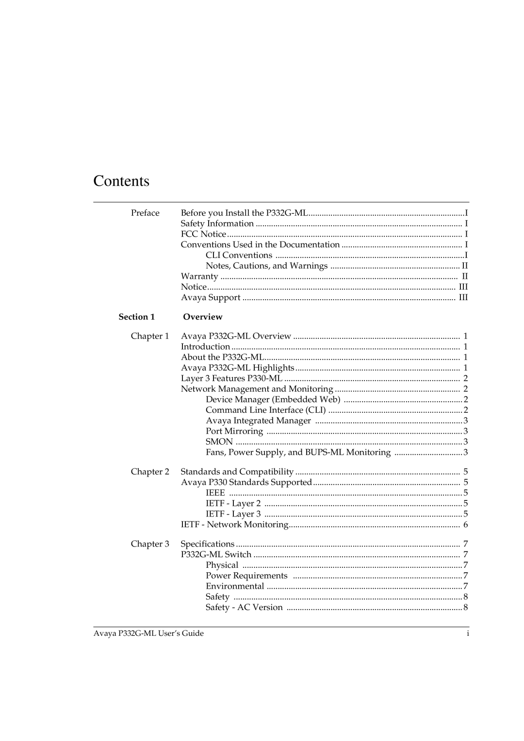 Avaya P332G-ML manual Contents 