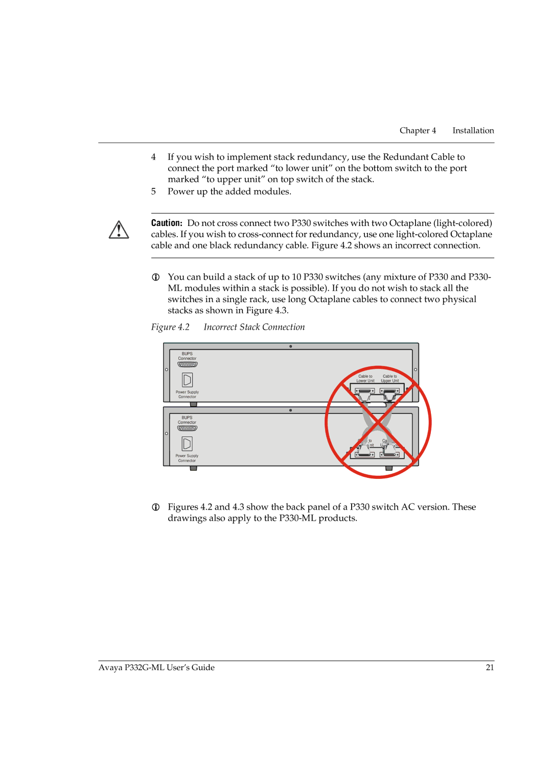 Avaya P332G-ML manual Incorrect Stack Connection 