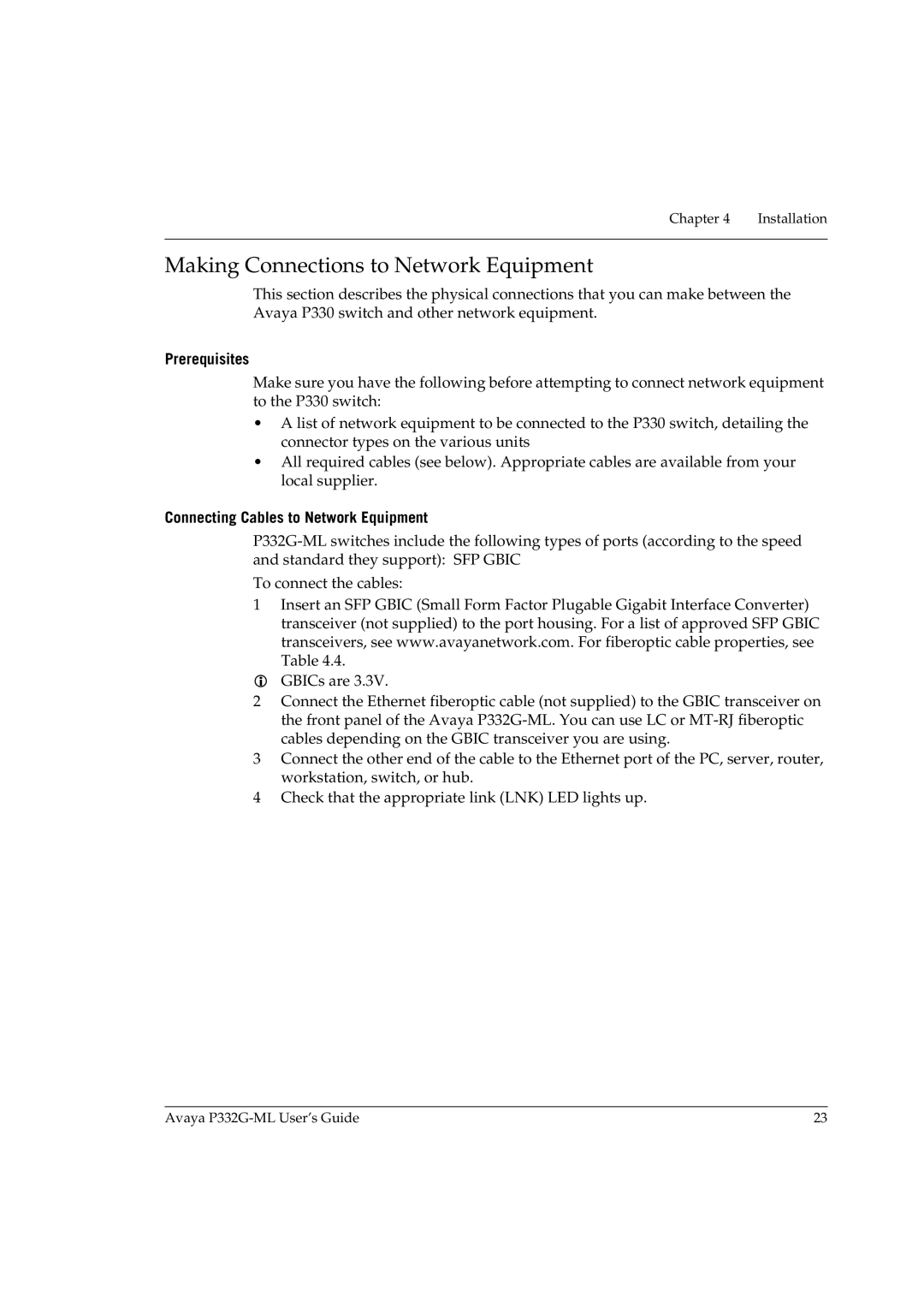 Avaya P332G-ML manual Making Connections to Network Equipment, Prerequisites, Connecting Cables to Network Equipment 