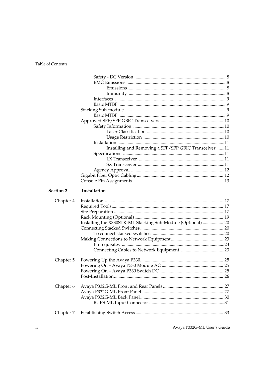 Avaya P332G-ML manual Section Installation 