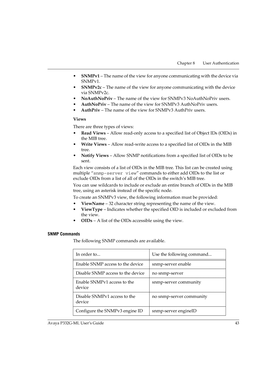 Avaya P332G-ML manual Views, Snmp Commands 