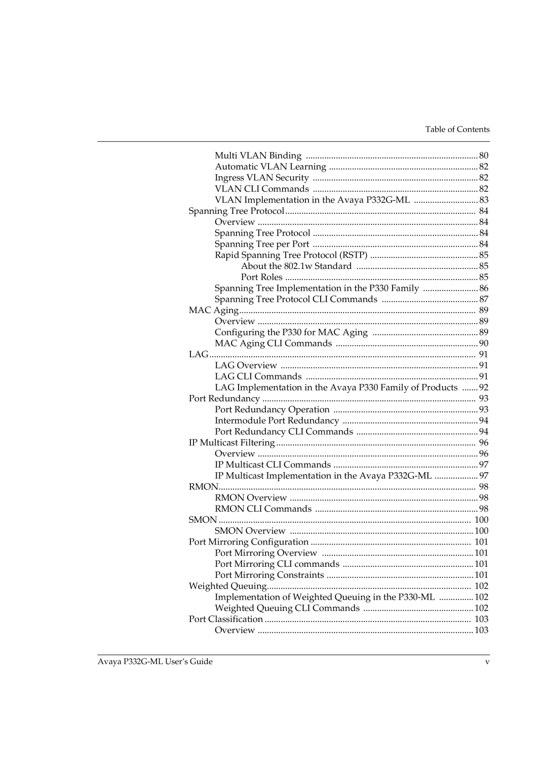 Avaya P332G-ML manual Lag, Rmon 