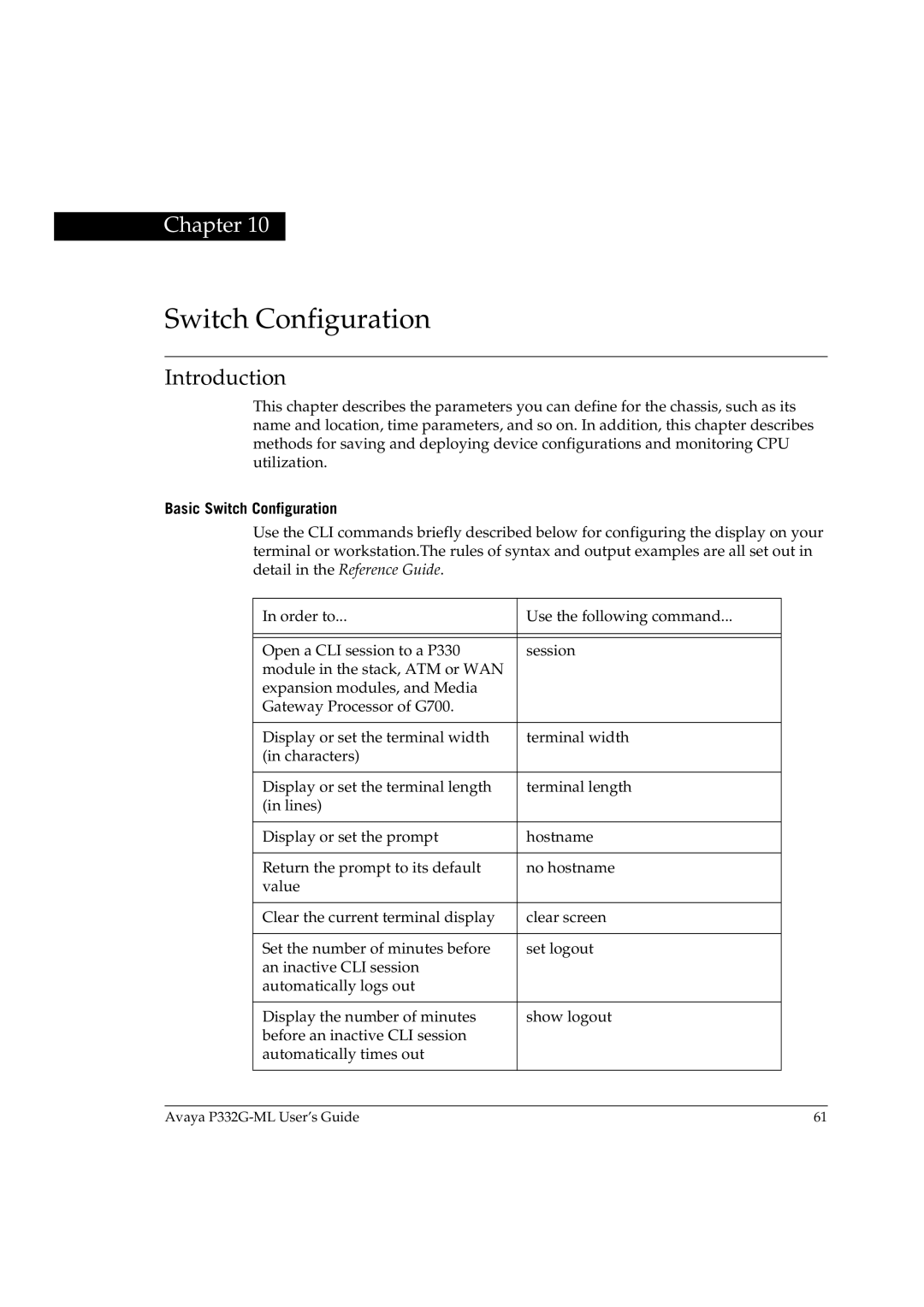 Avaya P332G-ML manual Basic Switch Configuration 