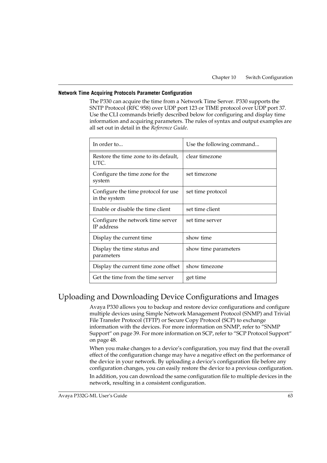 Avaya P332G-ML manual Uploading and Downloading Device Configurations and Images, Utc 